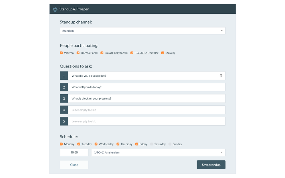 Standup & Prosper for Slack