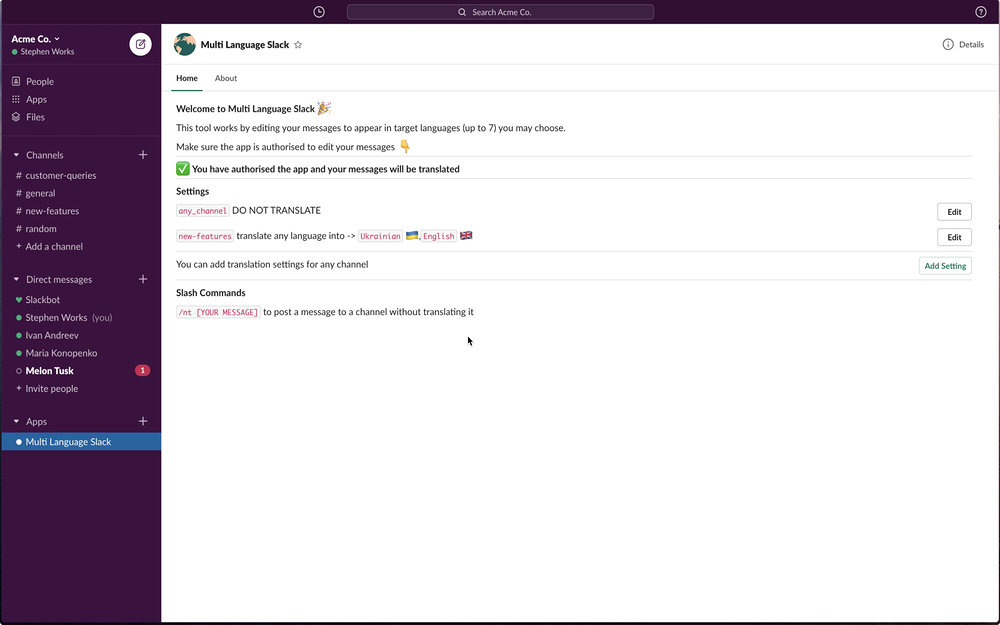 Translate Channels for Slack