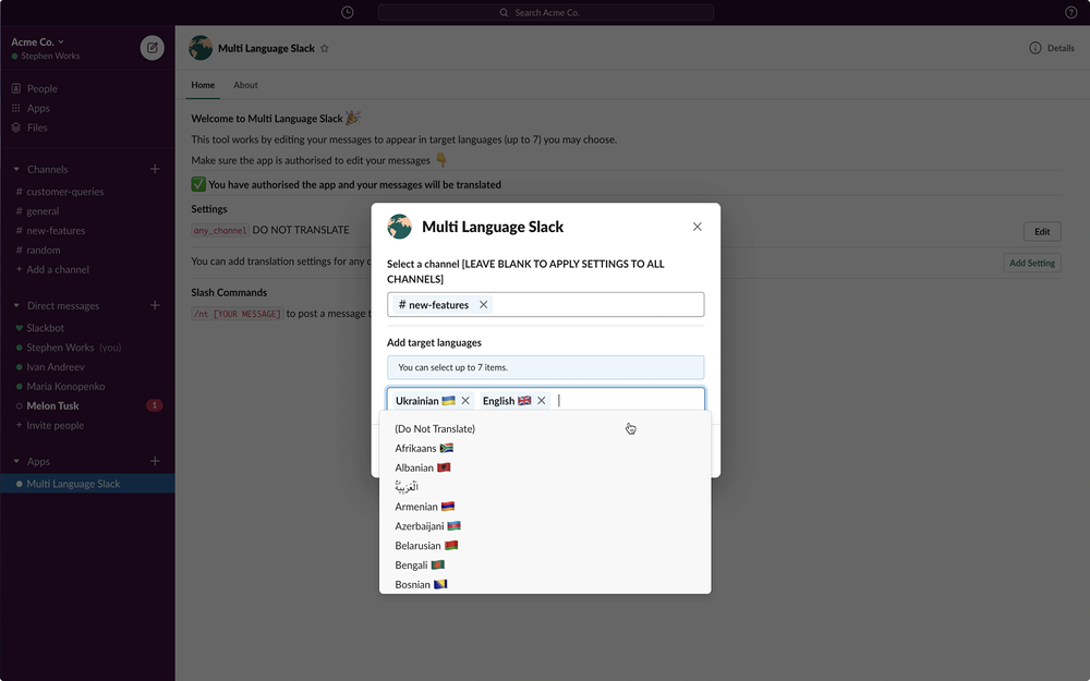 Translate Channels for Slack