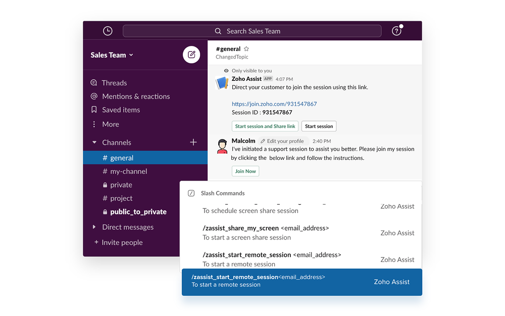 Zoho Assist for Slack