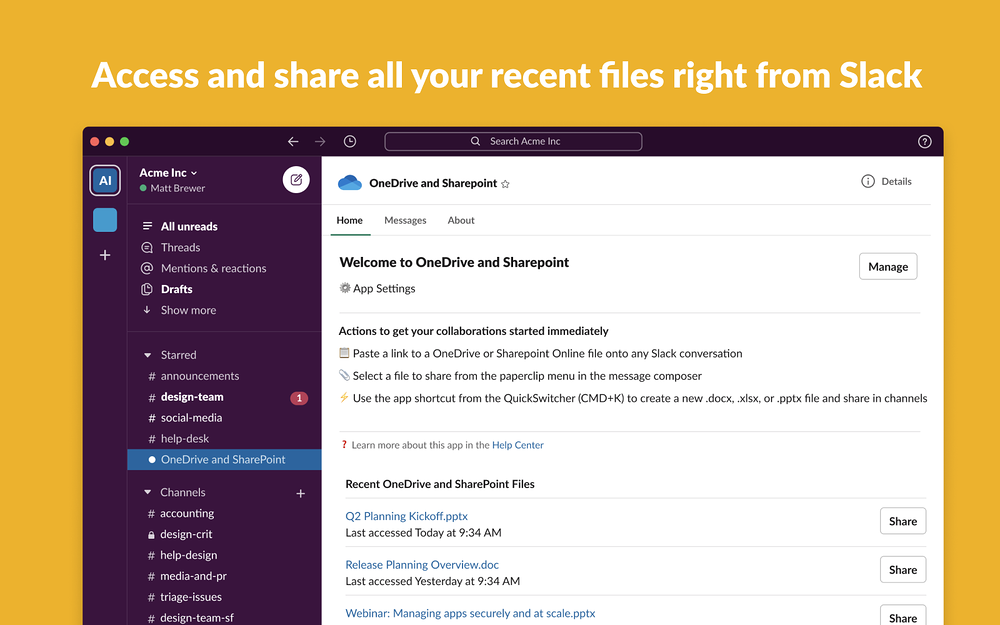 OneDrive and SharePoint for Slack