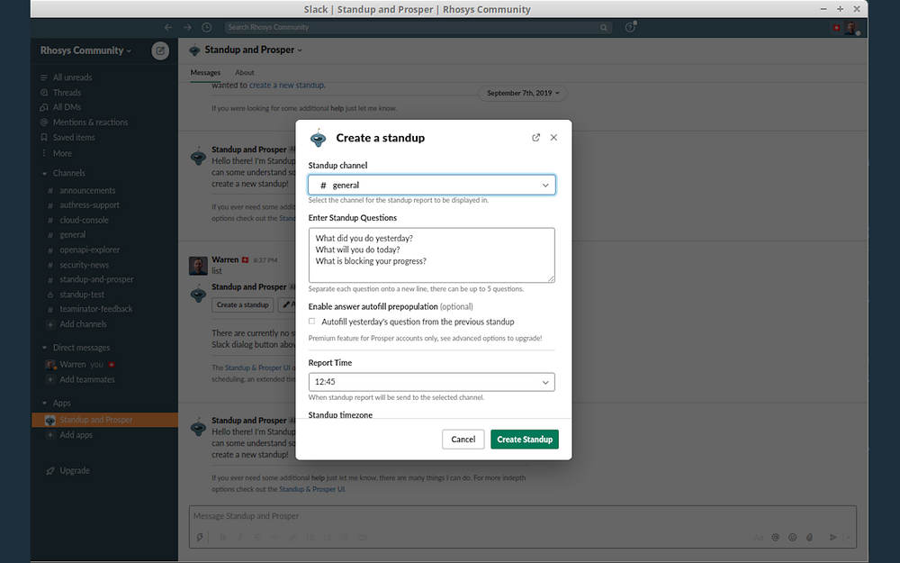 Standup & Prosper for Slack