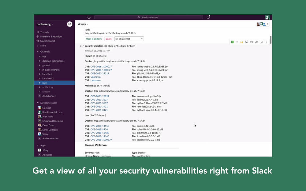 JFrog Artifactory and Xray for Slack
